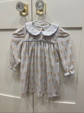 Shrimp and Grits: Girls White Floral Peter Pan Collar Dress Top